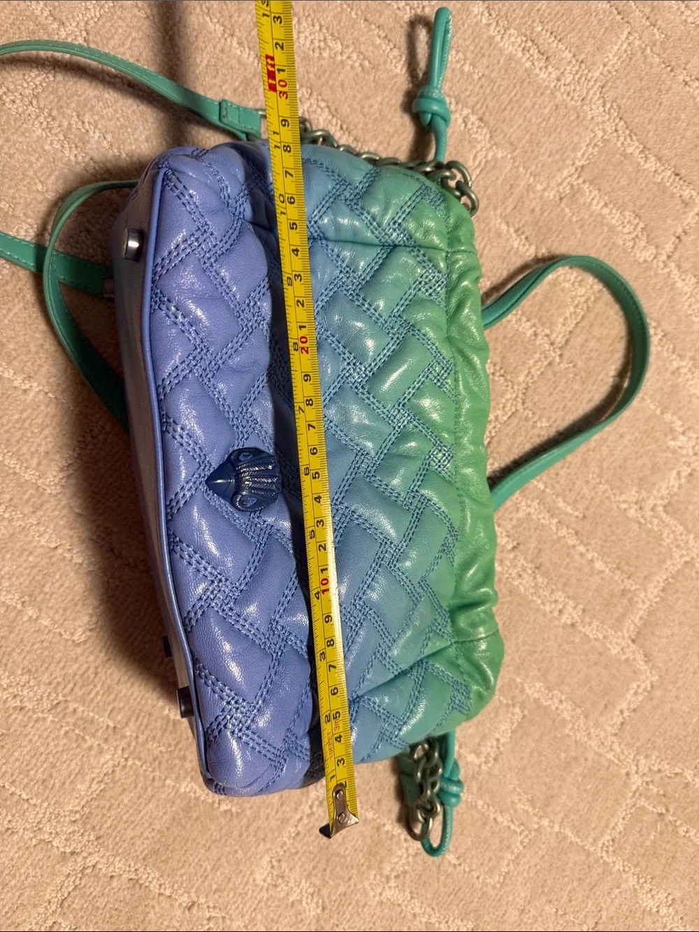 Kurt Geiger Green and Blue Quilted Drawstring Crossbody